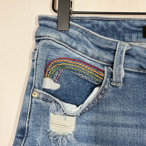 Judy Blue Jeans Size 5/27 Blue Denim Rainbow Embroidered High Rise Distressed - Picture 9 of 12